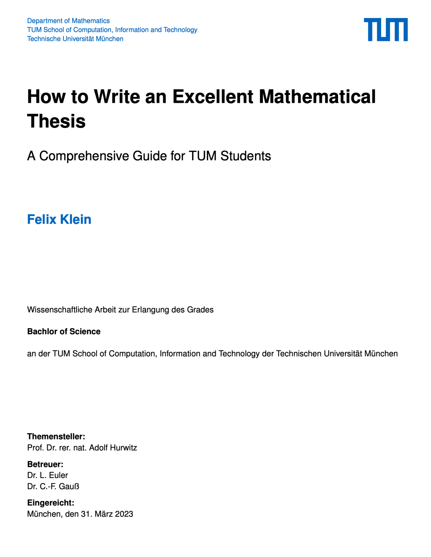 tum mathematics master thesis